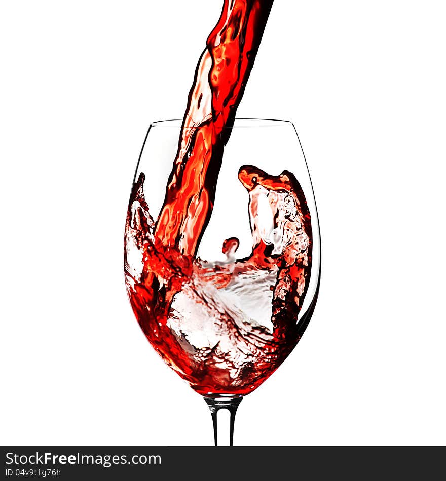 Red wine splash on white background