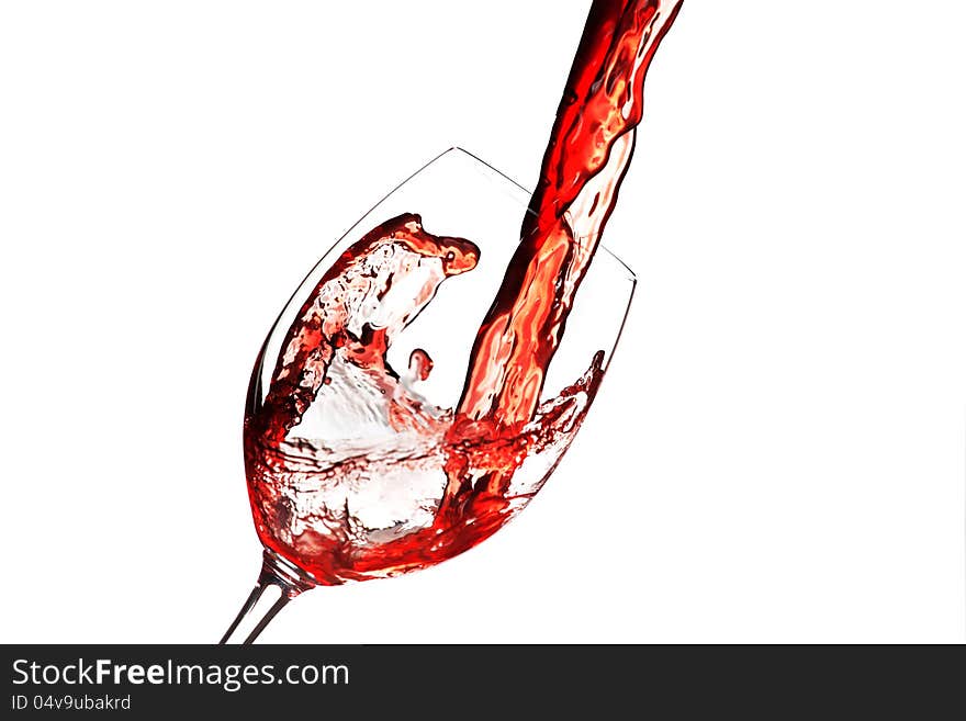 Red wine splash on white background