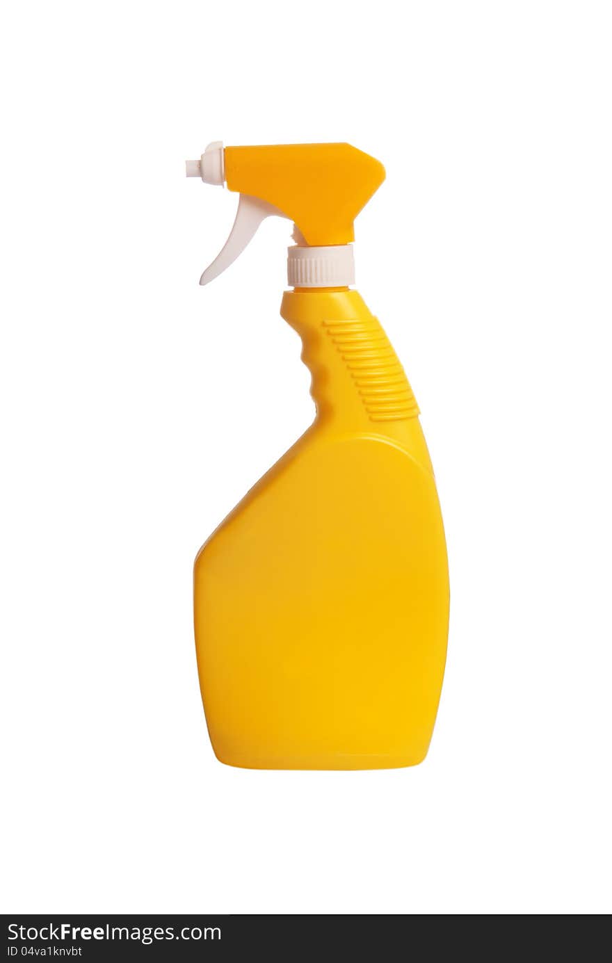 Yellow spray bottle isolated on white background