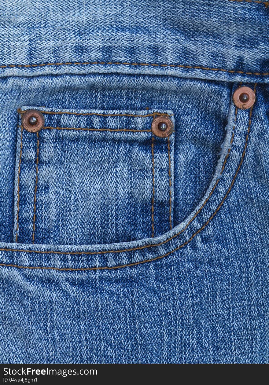 Image of blue jeans pocket. Image of blue jeans pocket.