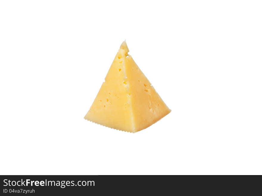 A Triangle Of Cheese On A White