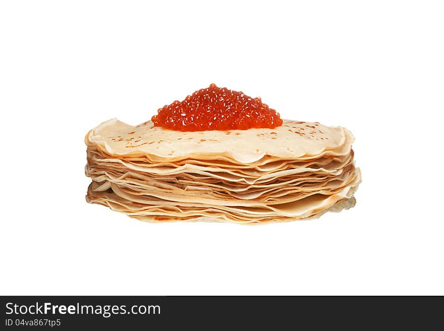 Pancakes with caviar isolated