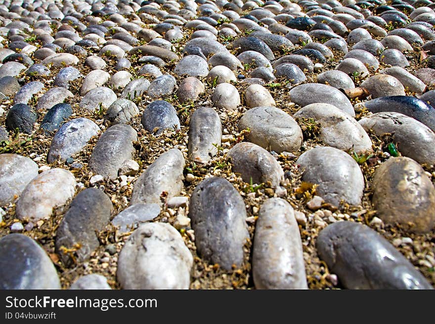 Cobblestone pavement details in Rhodes, Greece