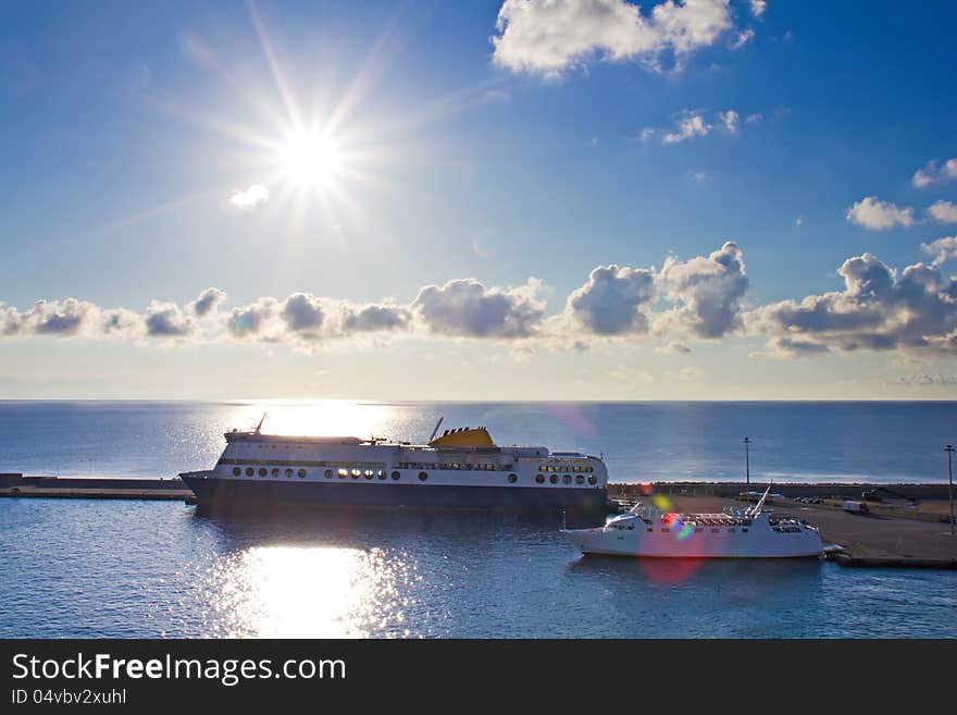 Small cruise ships in the harbor of Rhodes