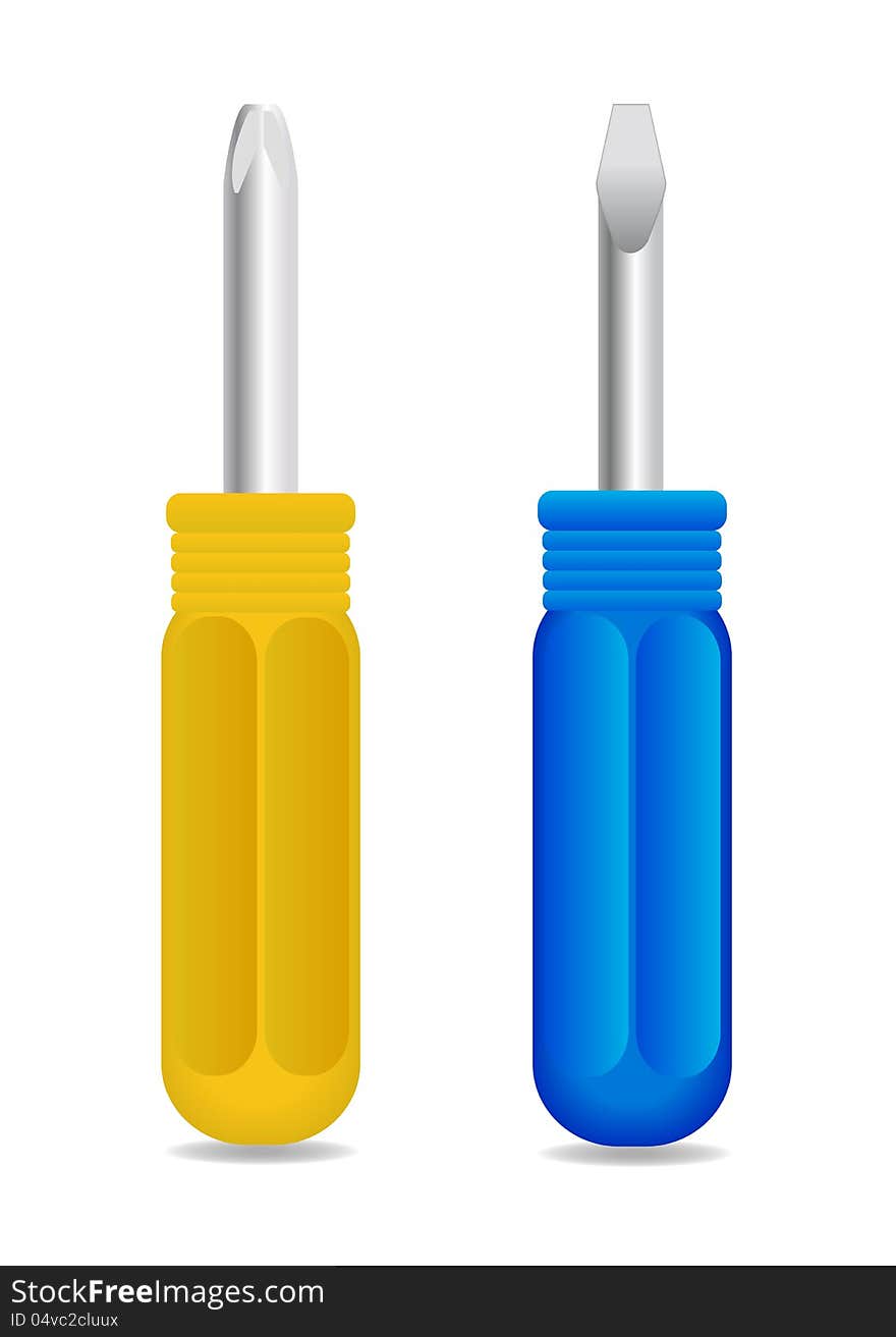 Screwdrivers set (blue and orange). Vector illustration.