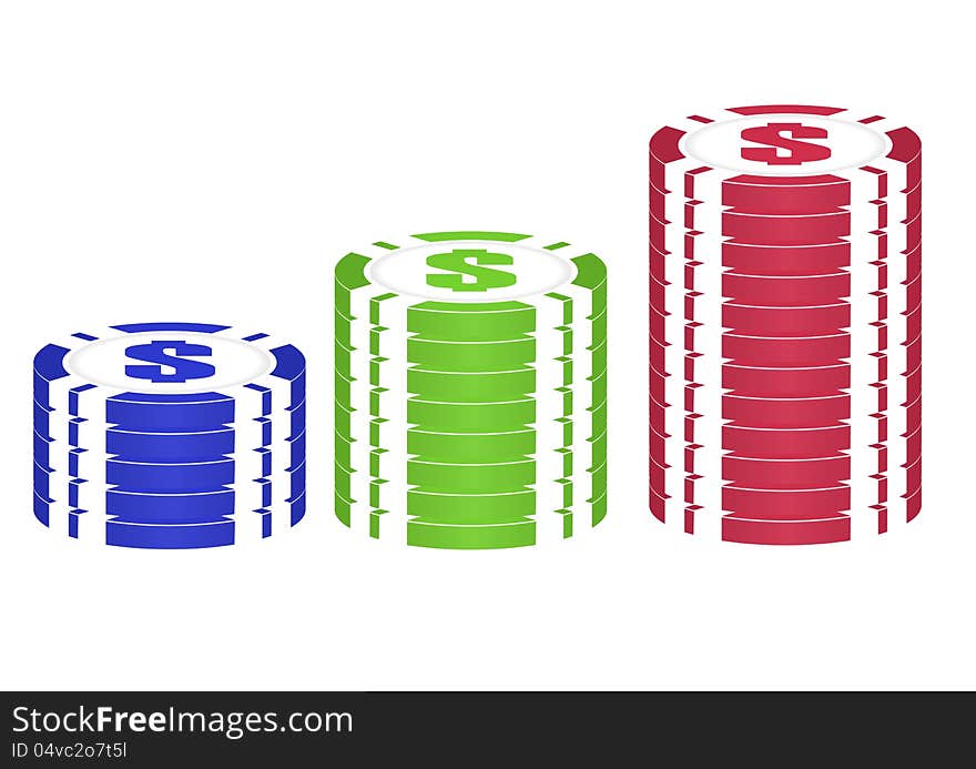 Casino chips set ( red, green,blue). Vector. Casino chips set ( red, green,blue). Vector.