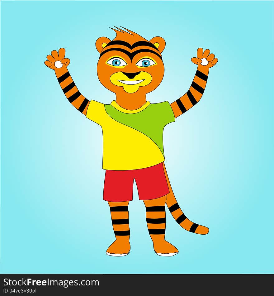 Cartoon tiger on blue background.Vector illustration. Eps-8. Cartoon tiger on blue background.Vector illustration. Eps-8.