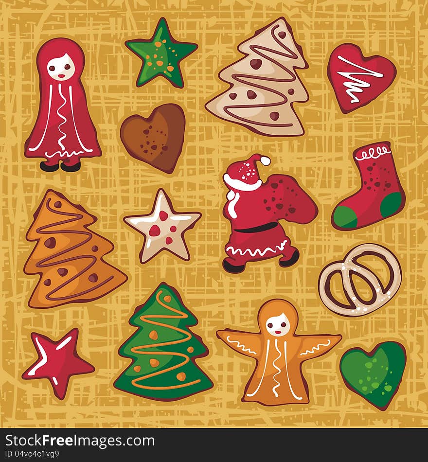 Christmas gingerbread cookies in various shapes. Christmas gingerbread cookies in various shapes