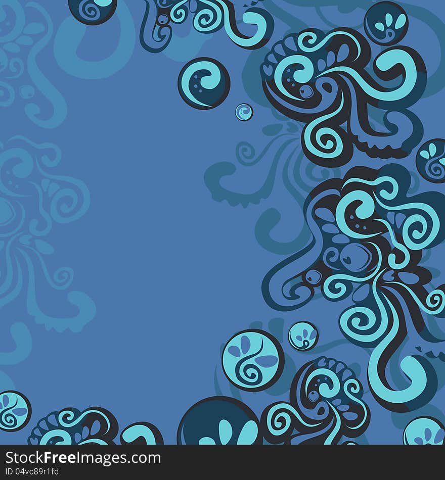 Dark blue abstract marine background with sea creatures. Dark blue abstract marine background with sea creatures