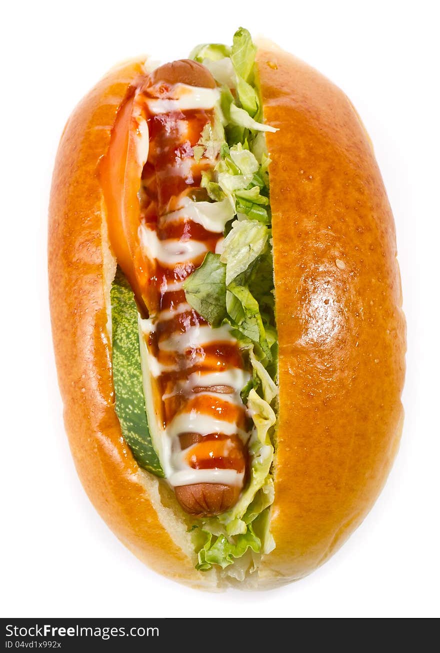 Hot dog Bread with vegetables on a white background