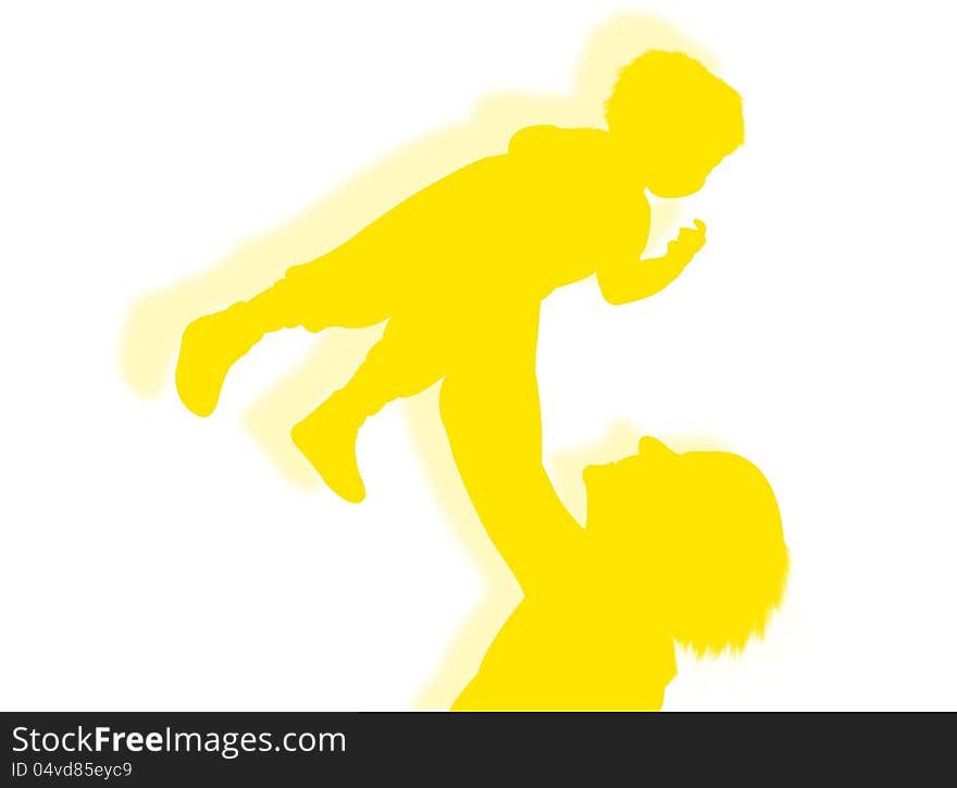 Mother and her son in silhouette as symbol family