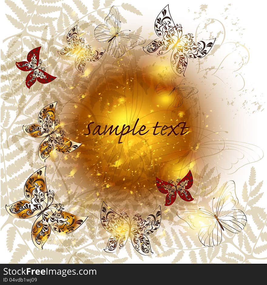 Background With Floral Elements And Butterflies