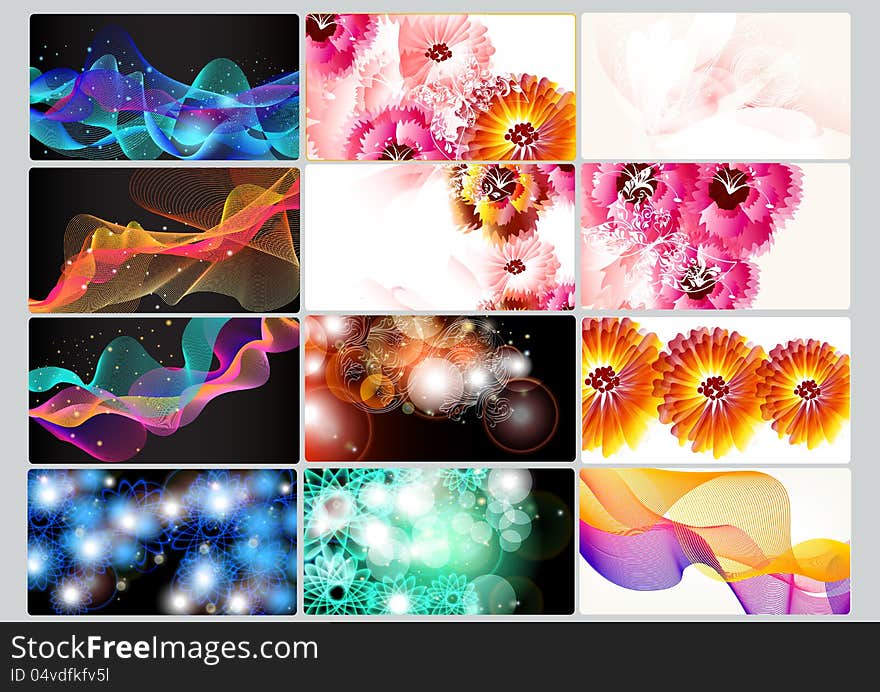 Twelve business card set for design. Twelve business card set for design