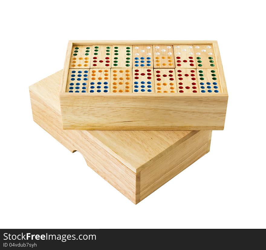 Wooden Domino in wooden box  isolated on white with a clipping path. Wooden Domino in wooden box  isolated on white with a clipping path.