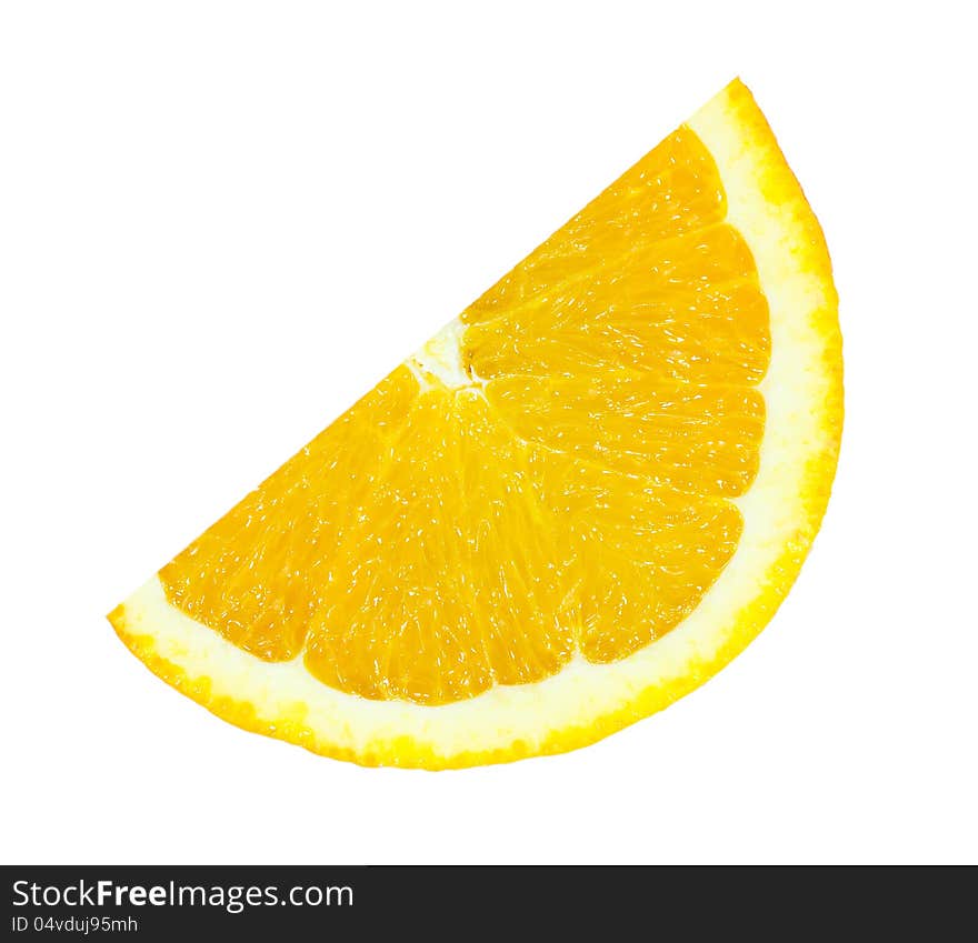 Slice of orange isolated on white background, with clipping path .