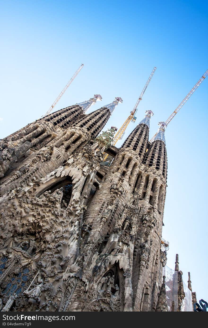 BARCELONA, SPAIN - : La Sagrada Familia - the impressive cathedral designed by Gaudi, which is being build since 19 March 1882 and is not finished yet Oktoberr 14, 2012 in Barcelona, Spain. BARCELONA, SPAIN - : La Sagrada Familia - the impressive cathedral designed by Gaudi, which is being build since 19 March 1882 and is not finished yet Oktoberr 14, 2012 in Barcelona, Spain.