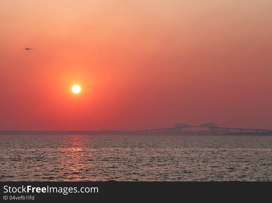 View of mountain fuji and tokyo gate bridge from tokyo bay, tokyo