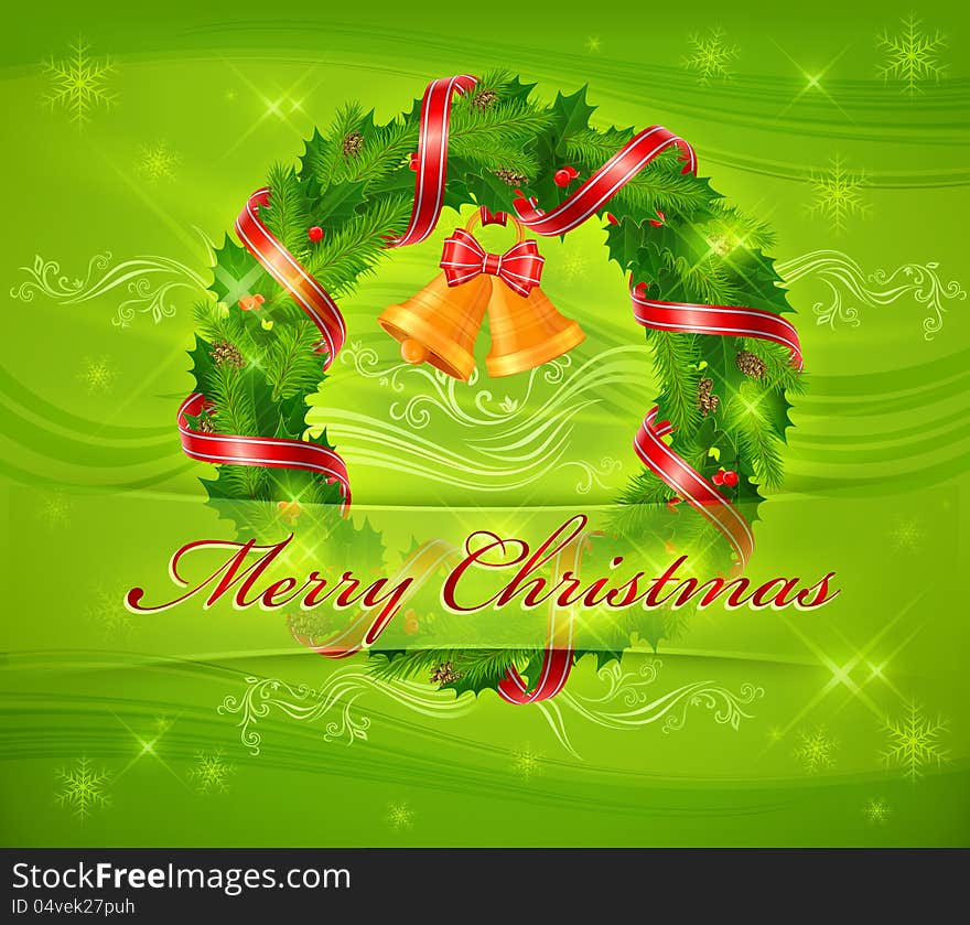 Christmas Wreath And Bells & Text