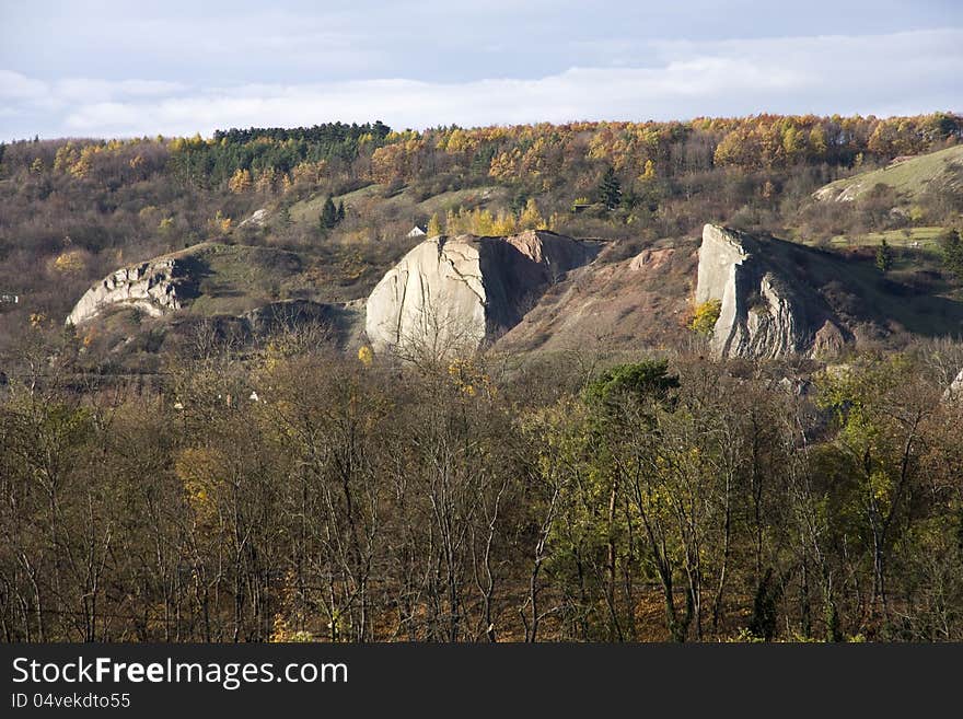 Three rock formations in autumn landscape. Three rock formations in autumn landscape