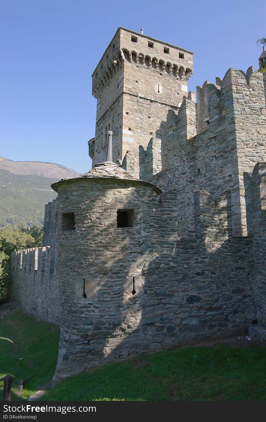 Walls of medieval castle de Fenis in Italy, Aosta region. Walls of medieval castle de Fenis in Italy, Aosta region.