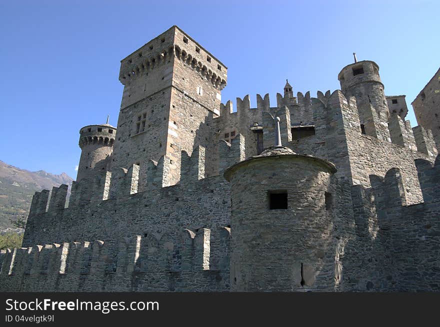 Walls of medieval castle de Fenis in Italy, Aosta region. Walls of medieval castle de Fenis in Italy, Aosta region.