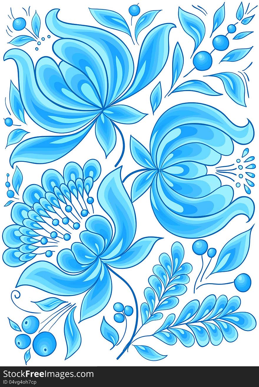 Hand-drawn floral background with flowers cool colors. design illustration,