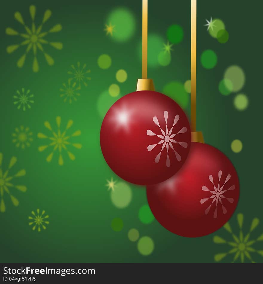 Red Christmas tree decor on a green background. Red Christmas tree decor on a green background