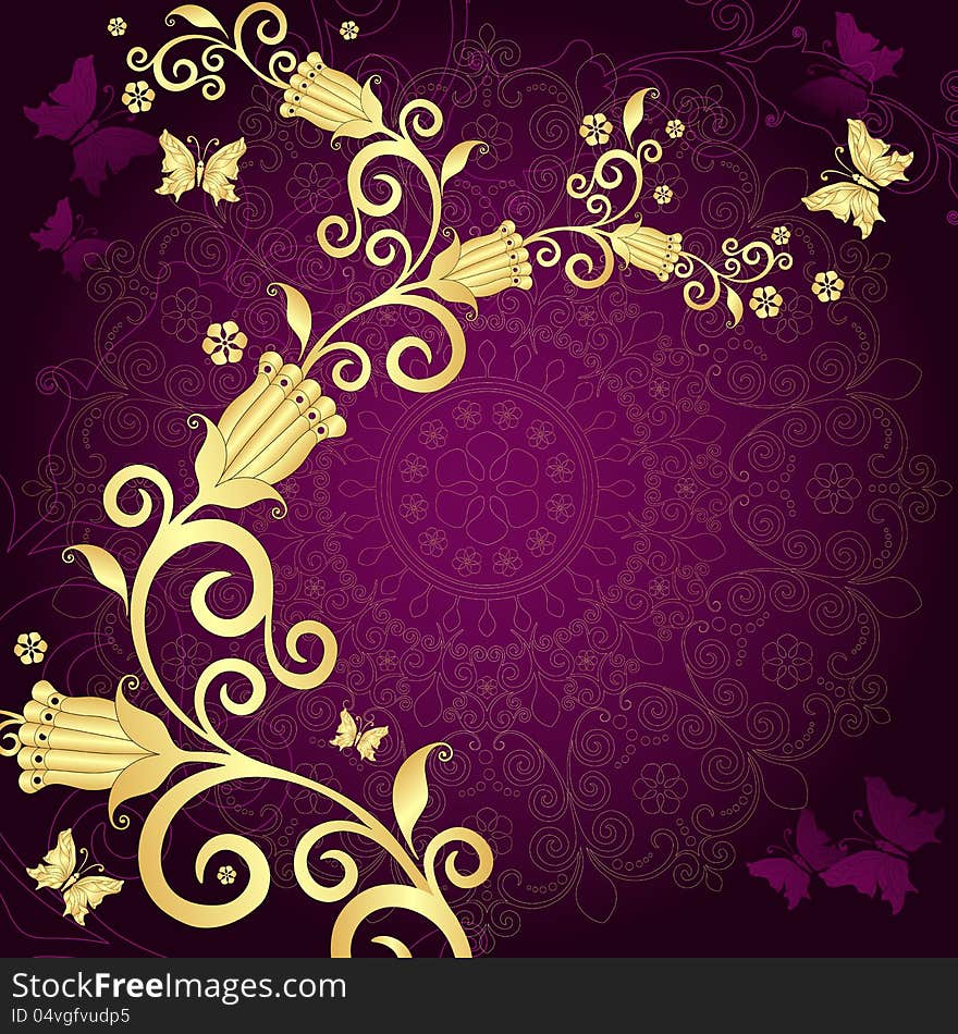 Vintage dark violet frame with gold garland (vector). Vintage dark violet frame with gold garland (vector)