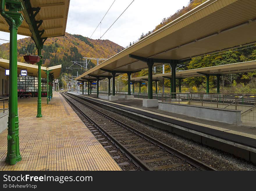 Morning in a mountain railway station