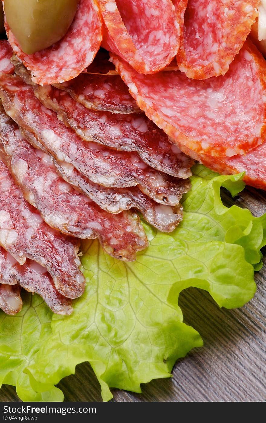 Slices of Salami and Smoked Sausage