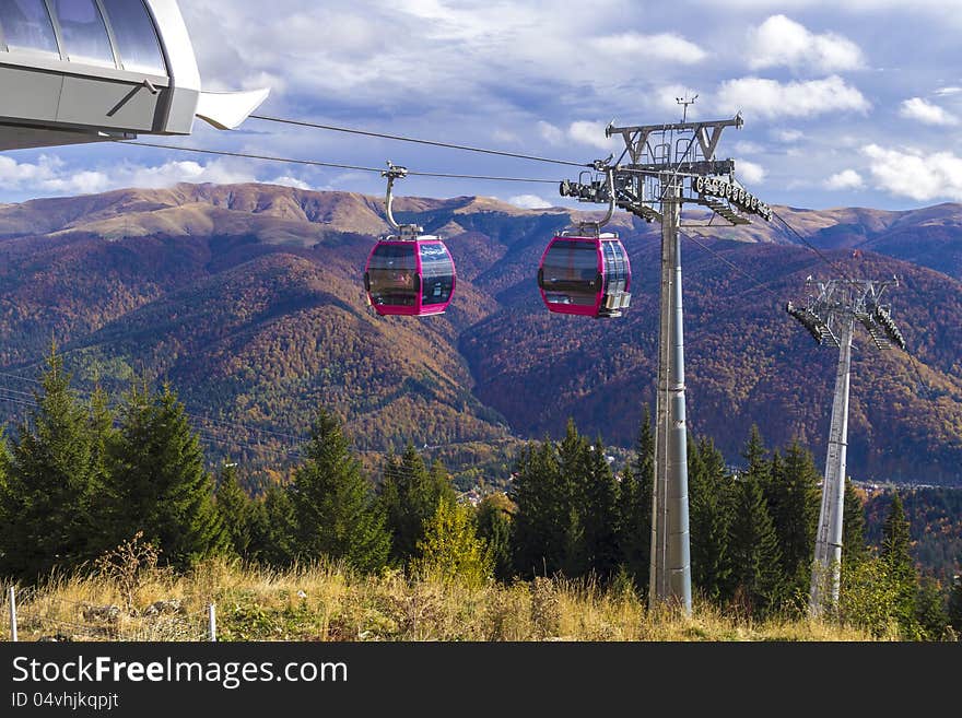 Two cable cars arriving in the station