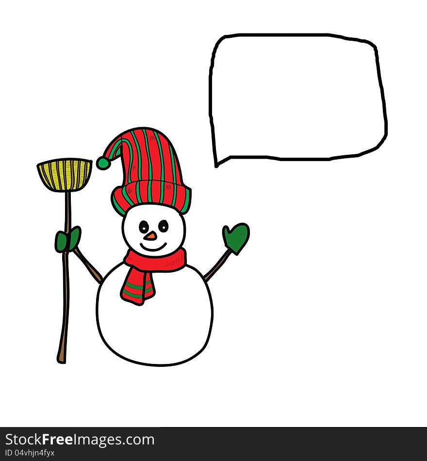 Cartoon snowman hand drawn illustration