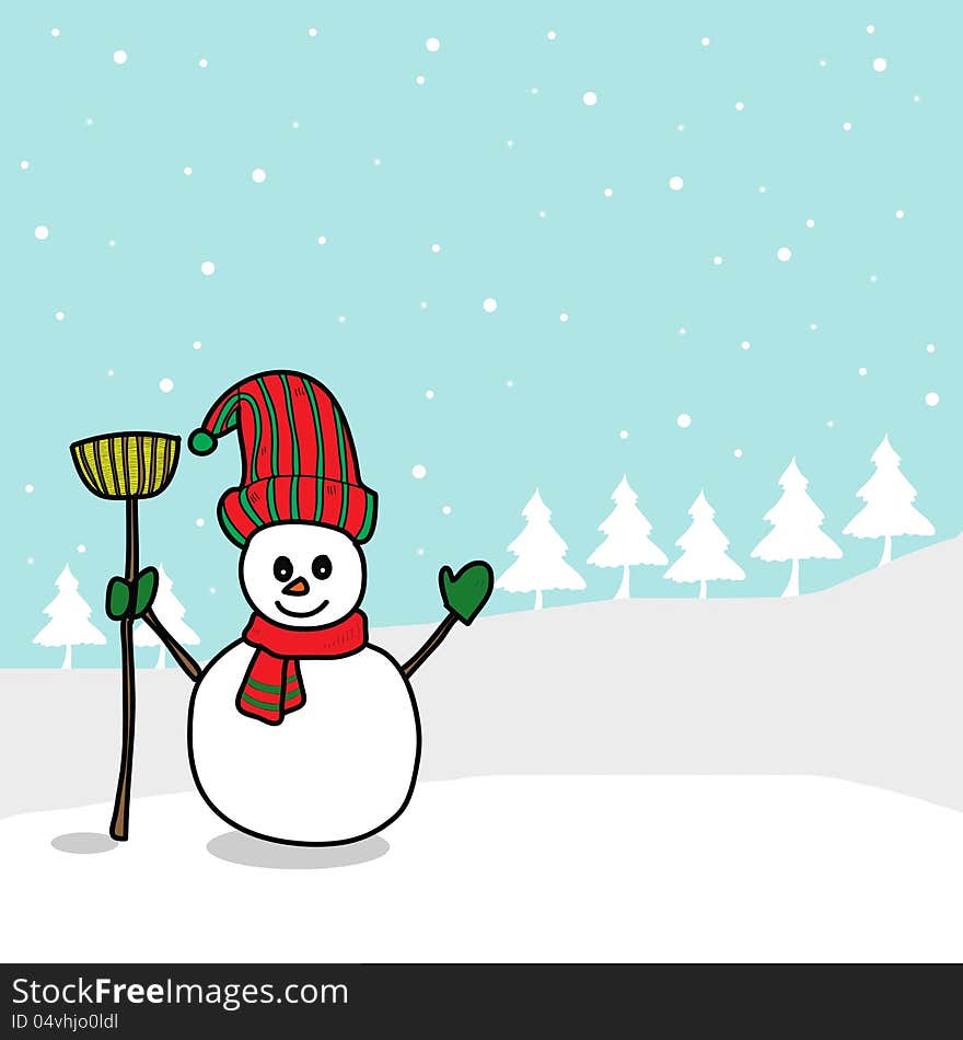 Cartoon snowman hand drawn illustration