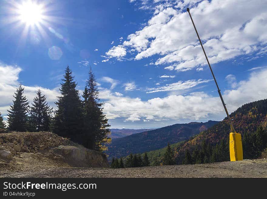 Mountain landscape with open barrier. Mountain landscape with open barrier