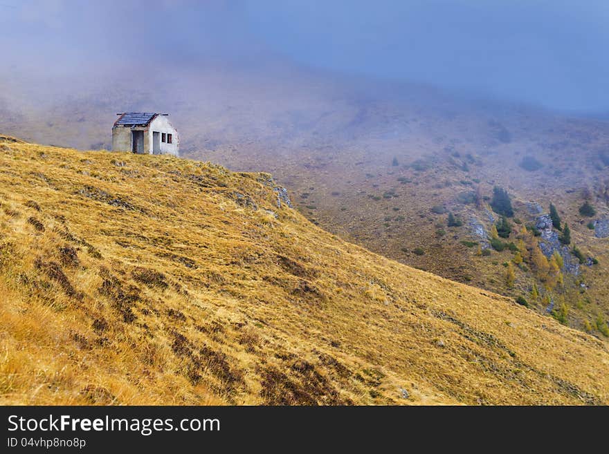 Small house in sinaia mountains, romania. this is used as a shelter in case bad weather appears while tourist are close to top of the mountain. Small house in sinaia mountains, romania. this is used as a shelter in case bad weather appears while tourist are close to top of the mountain