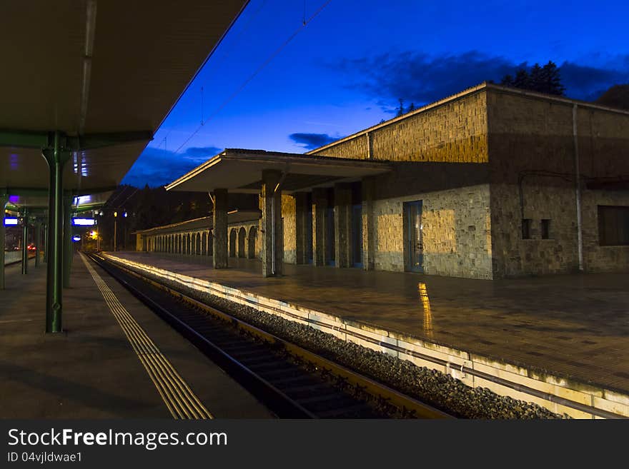 Night in a mountain railway station