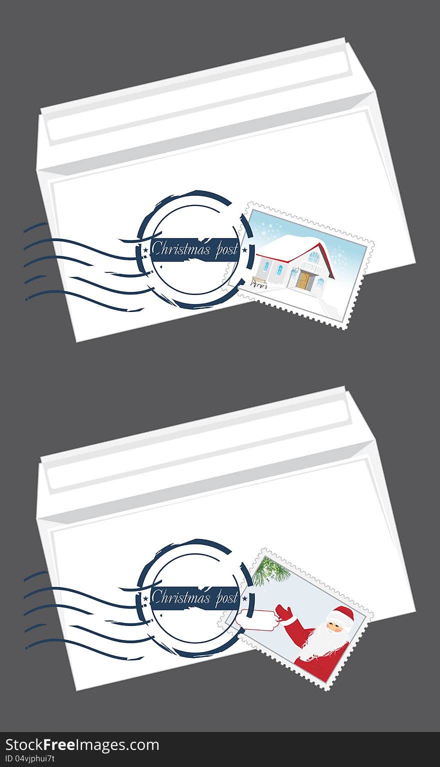 Christmas envelops with post stamps. Illustration