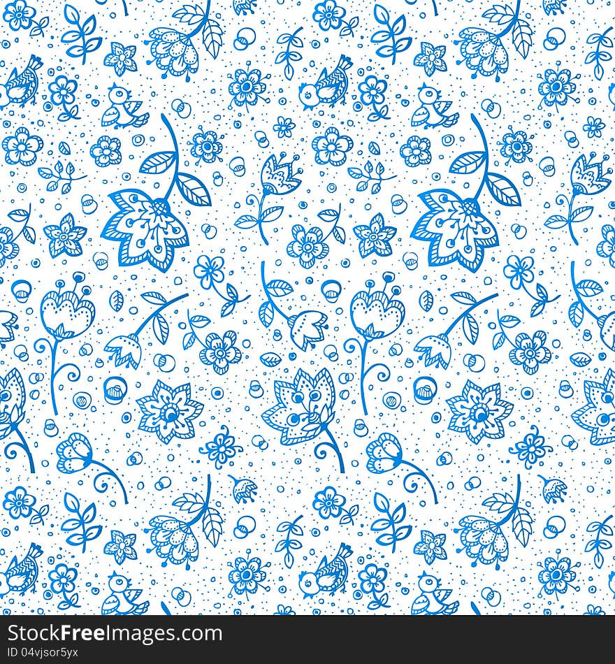 Hand-drawing blue colors flower pattern. Hand-drawing blue colors flower pattern