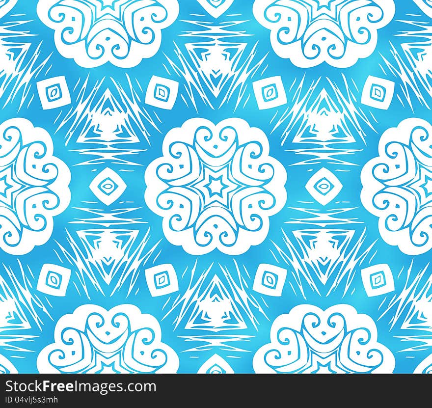 Blue abstract snowflakes seamless pattern