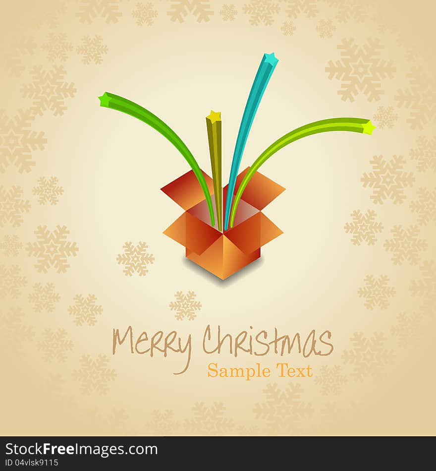 Christmas Beige Background With Open Gift  Box