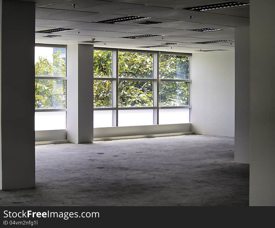 Office interior with glass wall