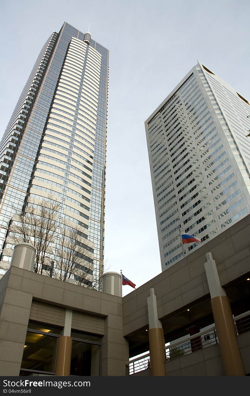 New modern business buildings in downtown Seattle. Two Union Square. New modern business buildings in downtown Seattle. Two Union Square