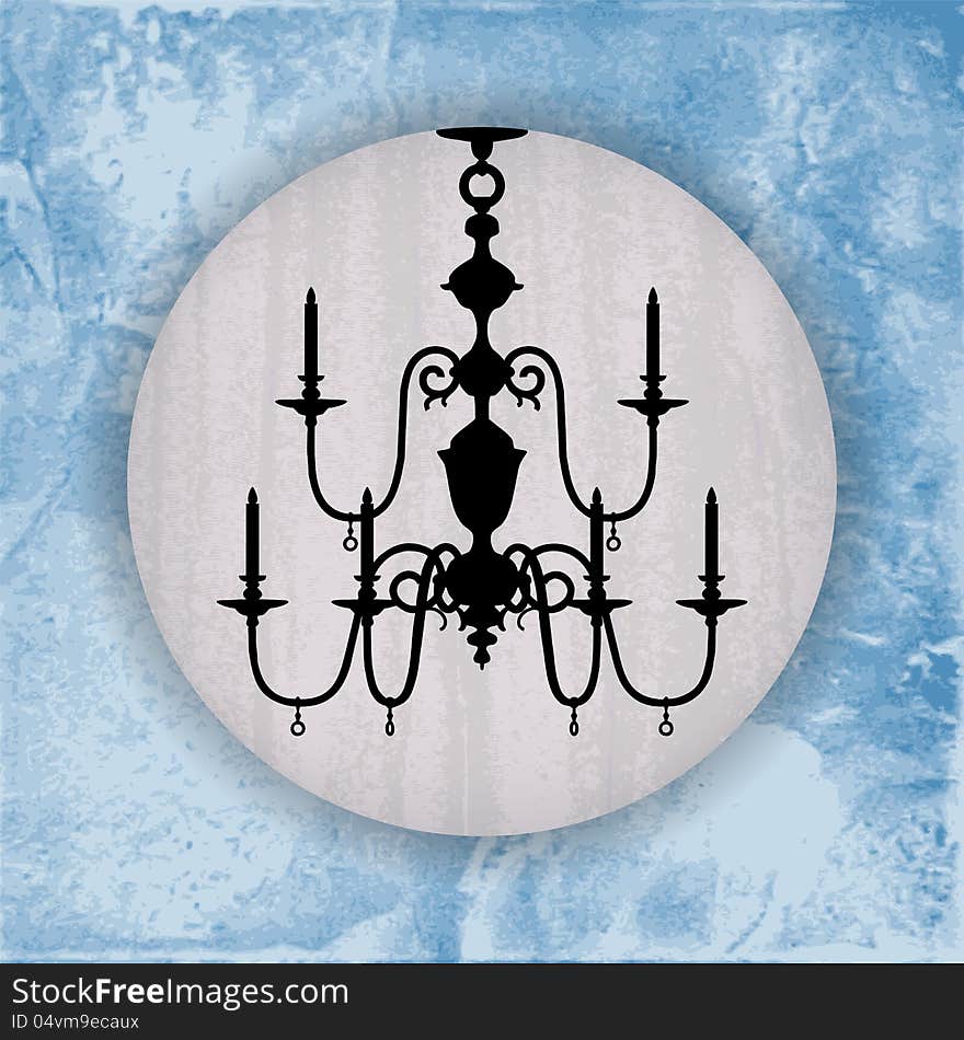 Silhouette of luxury chandelier on a scratched wallpaper/ template design of invitation with chandelier