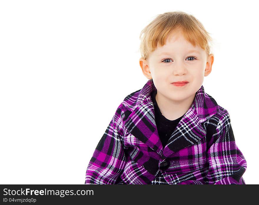 A little girl sits, have fun  on white background