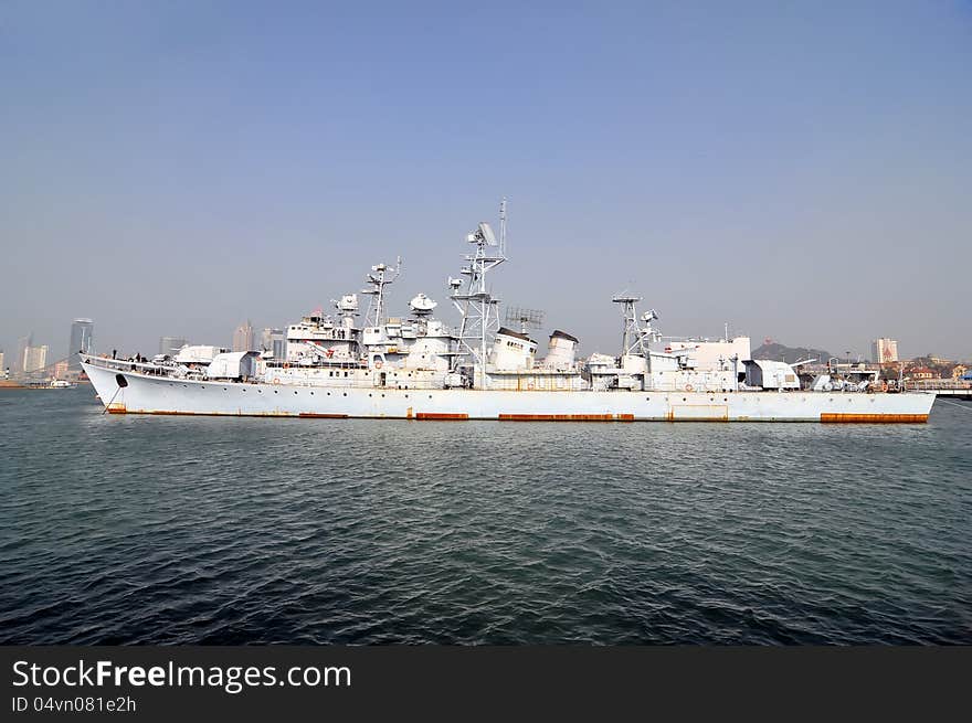 Two warships docked at the pier，which taken in the Chinese Navy Museum. Two warships docked at the pier，which taken in the Chinese Navy Museum