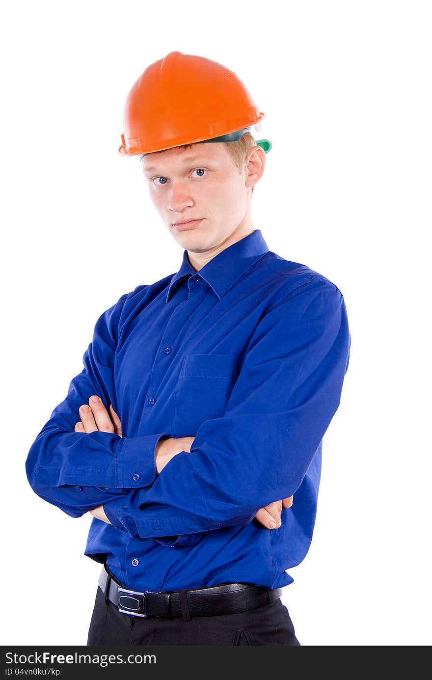 A guy at work isolated on white background