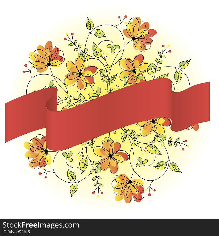 Vector spring illustration with flowers and ribbon. Vector spring illustration with flowers and ribbon