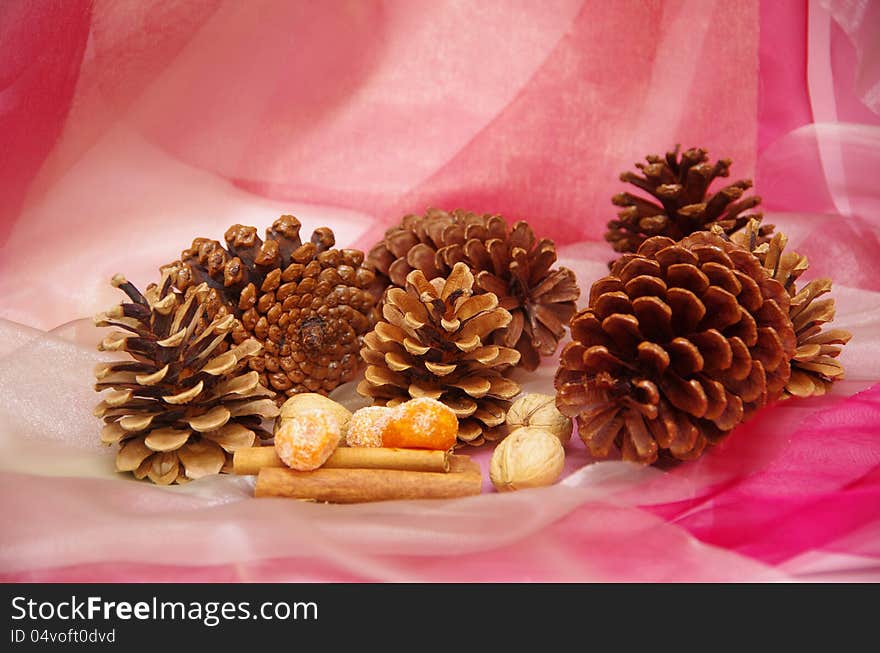 Christmas decoration on a pink background