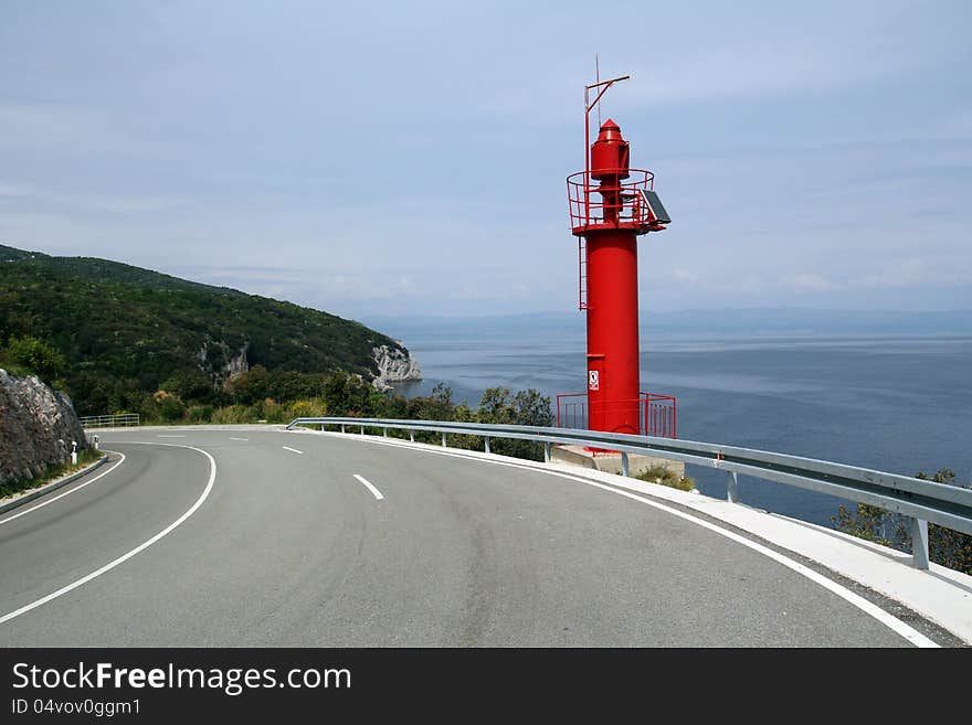 The red lighthouse at the Mediterranean Sea