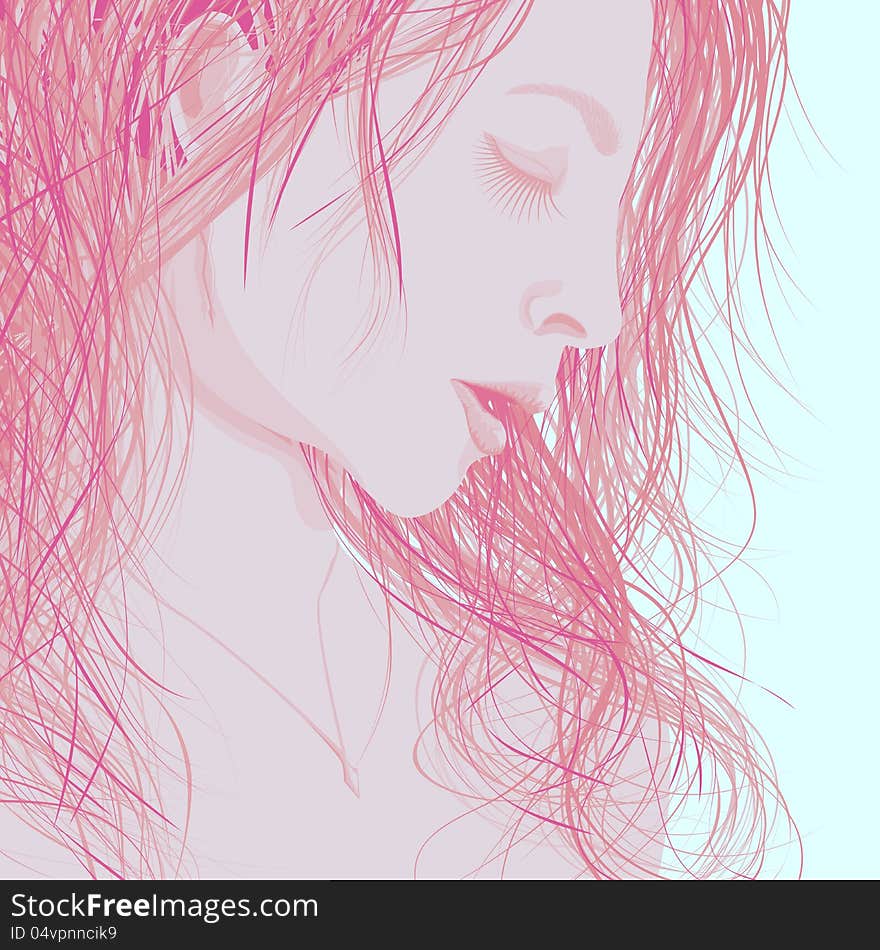 Illustration Woman S Face In Profile.